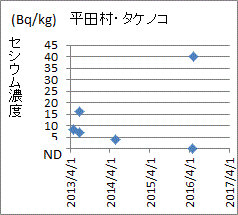 突然に上昇した福島県平田村産タケノコのセシウム濃度