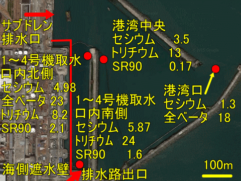 これまでより高いストロンチウム９０が見つかる福島第一港湾内