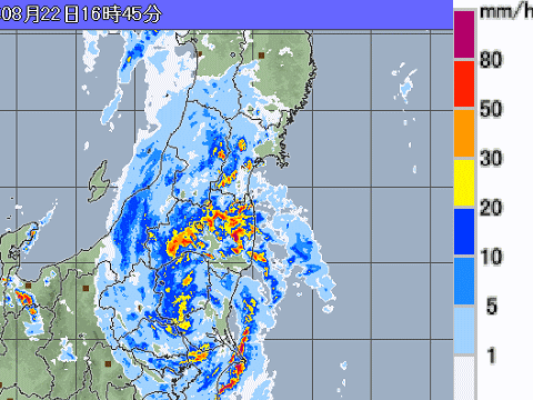 台風に襲われ大雨が降っている福島第一付近
