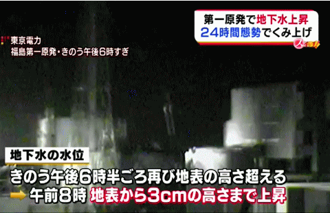 地下水ドレンのオーバフローを報じる福島県のローカルTV局（TUF)