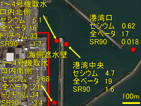 各所でストロンチウム９０が見つかる福島第一港湾内
