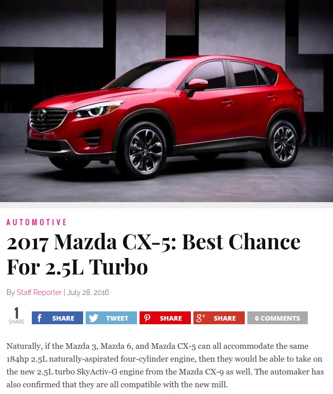 2017 Mazda CX 5 Best Chance For 25L Turbo – DailySun