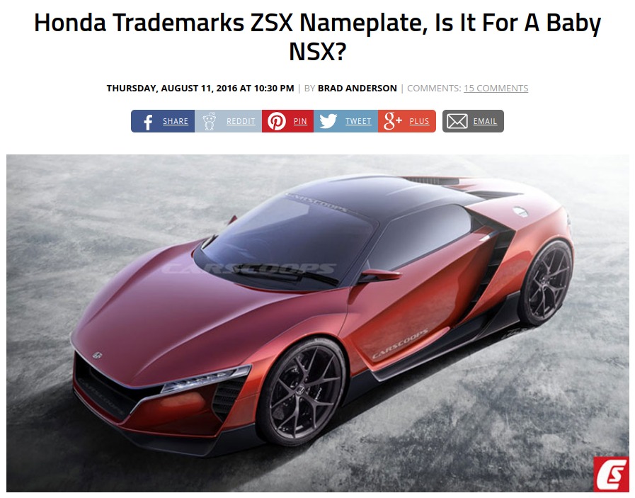 Honda Trademarks ZSX Nameplate Is It For A Baby NSX 
