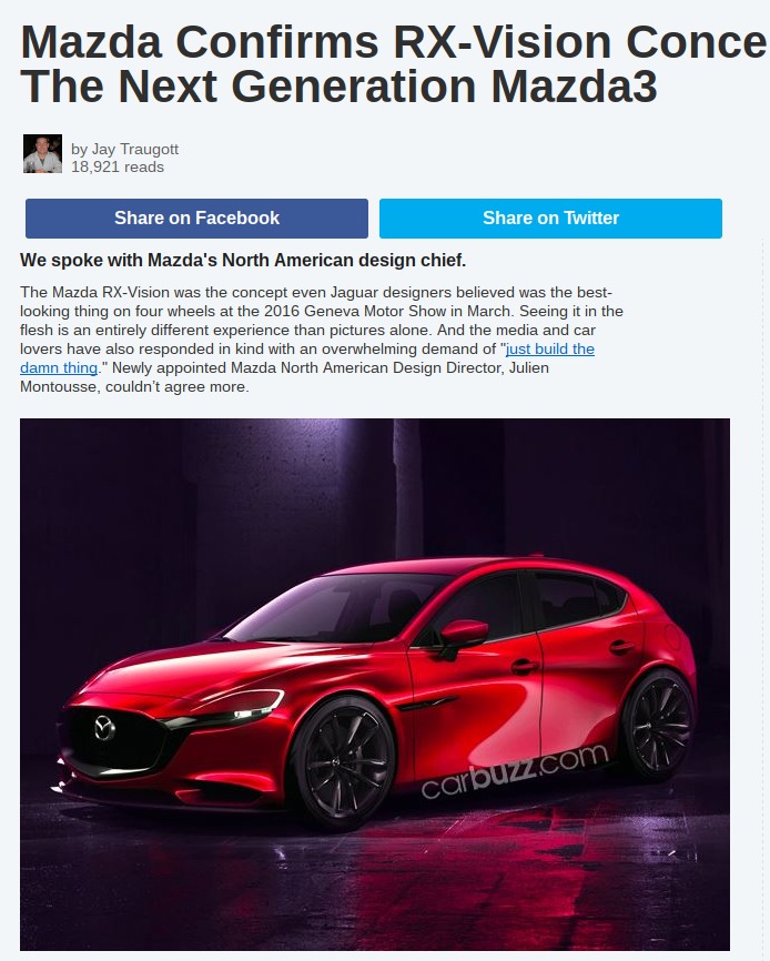 Mazda Confirms RX Vision Concept Will Inspire The Next Generation Mazda3