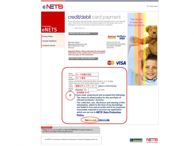 MyanmareVisa公式ウェブサイトでeVisa申請 クレジットカードの内容入力画面